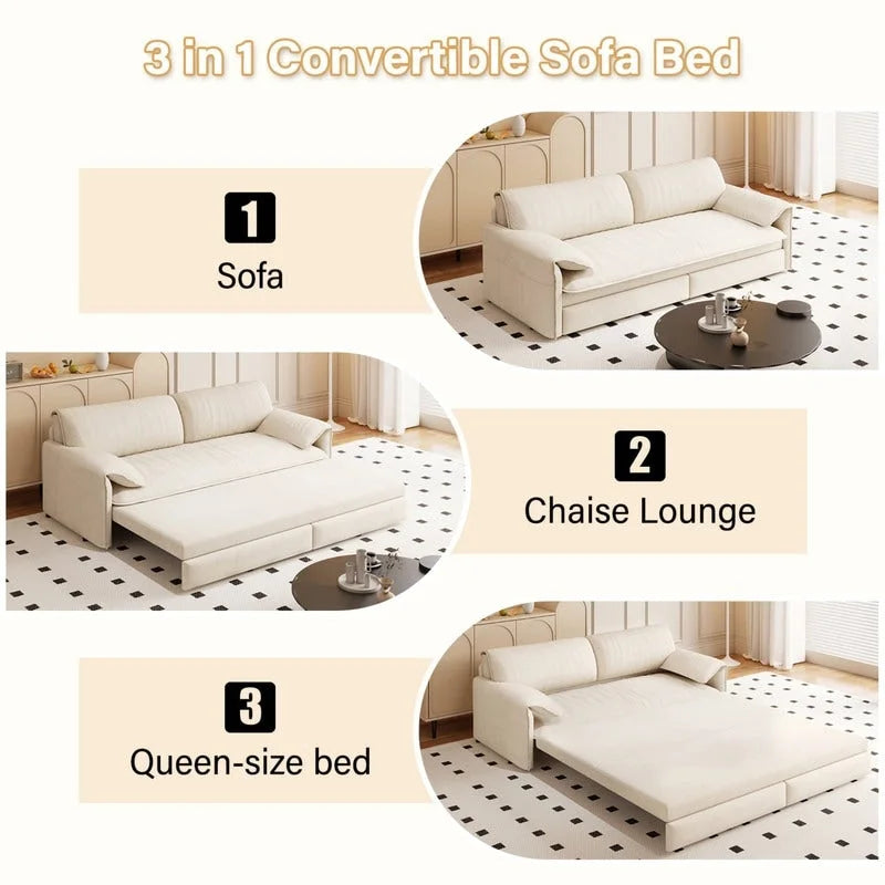 Sofá Cama Queen de 66 pulgadas con Sofá Convertible 3 en 1 y Almacenamiento Lateral