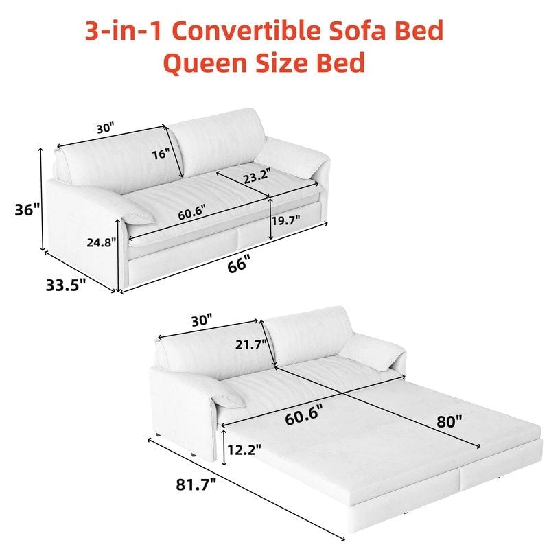 Sofá Cama Queen de 66 pulgadas con Sofá Convertible 3 en 1 y Almacenamiento Lateral