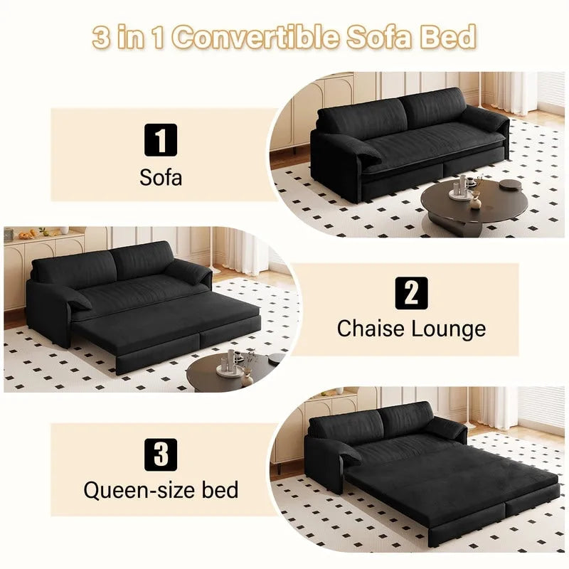 Sofá Cama Queen de 66 pulgadas con Sofá Convertible 3 en 1 y Almacenamiento Lateral