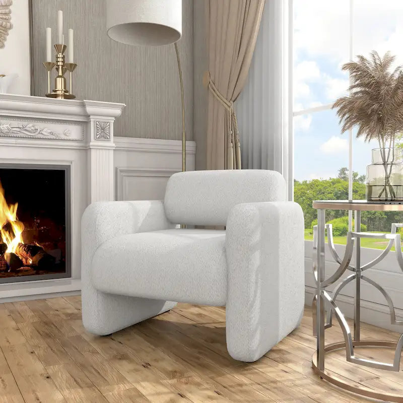 Sillón moderno de tela boucle con brazos, sillón individual tapizado