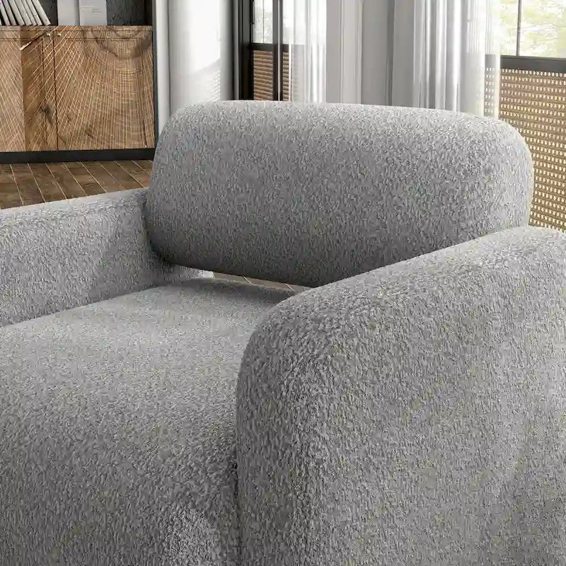 Sillón moderno de tela boucle con brazos, sillón individual tapizado
