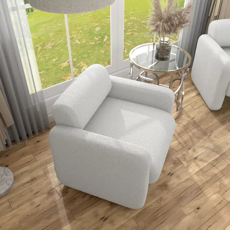 Sillón moderno de tela boucle con brazos, sillón individual tapizado