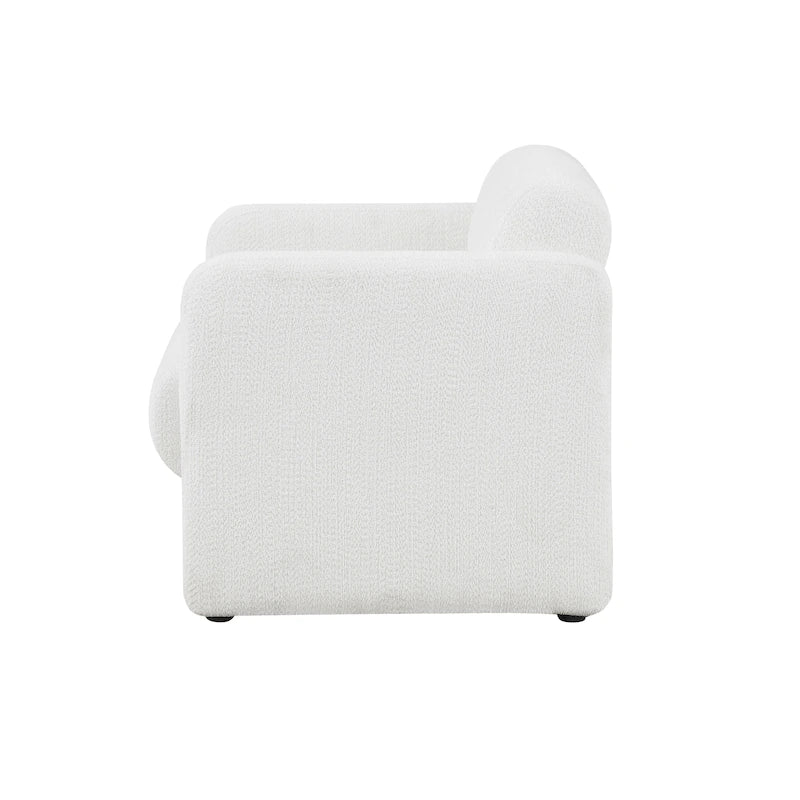 Sillón moderno de tela boucle con brazos, sillón individual tapizado