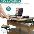 Mesa de centro elevable de madera con estante de almacenamiento y cajones