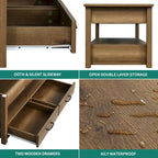 Mesa de centro elevable de madera con estante de almacenamiento y cajones