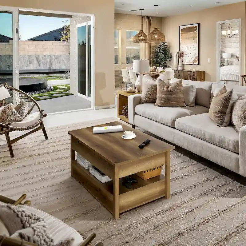 Mesa de centro elevable de madera con estante de almacenamiento y cajones