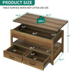 Mesa de centro elevable de madera con estante de almacenamiento y cajones