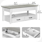 Mesa de centro elevable de madera con estante de almacenamiento y cajones