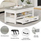 Mesa de centro elevable de madera con estante de almacenamiento y cajones