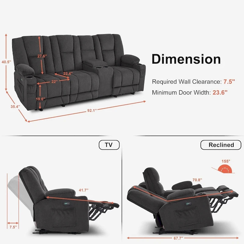 Sofá Reclinable Eléctrico con Masaje y Calefacción Lumbar