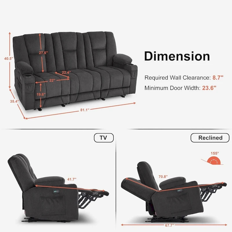 Sofá Reclinable Eléctrico con Masaje y Calefacción Lumbar