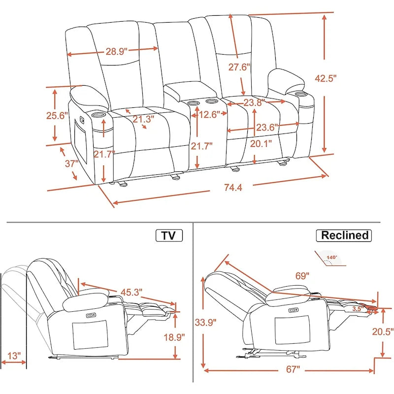 Sofá Reclinable Eléctrico con Masaje y Calefacción Lumbar