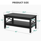 Mesa de centro rústica con almacenamiento, mesa central de 2 niveles para sala de estar