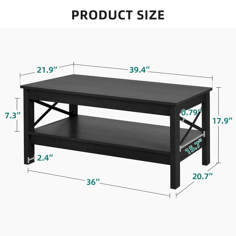 Mesa de centro rústica con almacenamiento, mesa central de 2 niveles para sala de estar