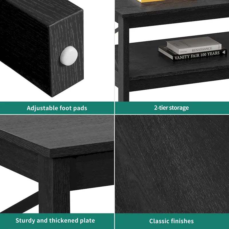 Mesa de centro rústica con almacenamiento, mesa central de 2 niveles para sala de estar