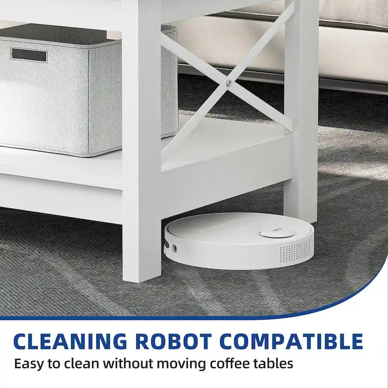 Mesa de centro rústica con almacenamiento, mesa central de 2 niveles para sala de estar