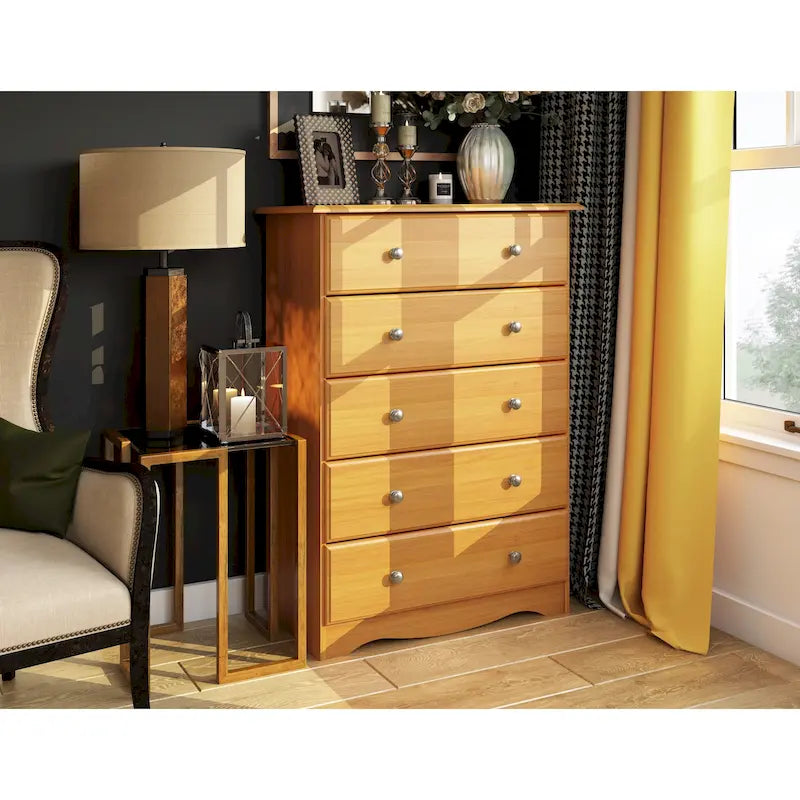 Cómoda de 5 cajones de madera maciza 100% con tiradores de metal o madera