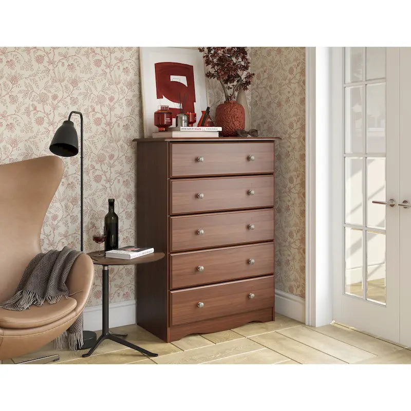 Cómoda de 5 cajones de madera maciza 100% con tiradores de metal o madera