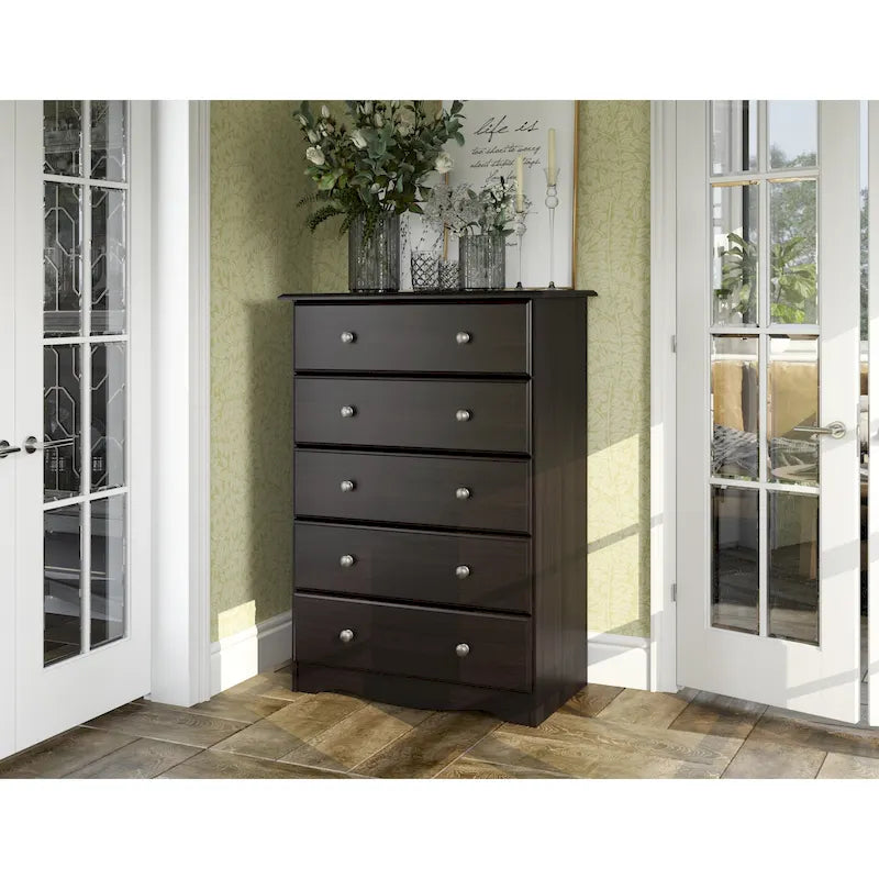 Cómoda de 5 cajones de madera maciza 100% con tiradores de metal o madera