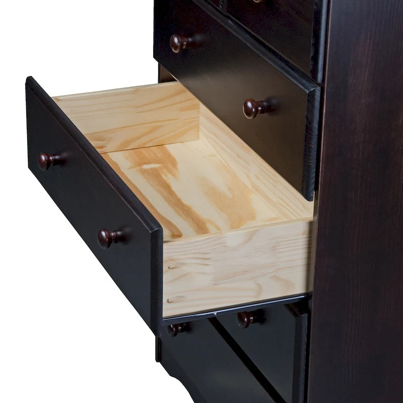 Cómoda de 5 cajones de madera maciza 100% con tiradores de metal o madera