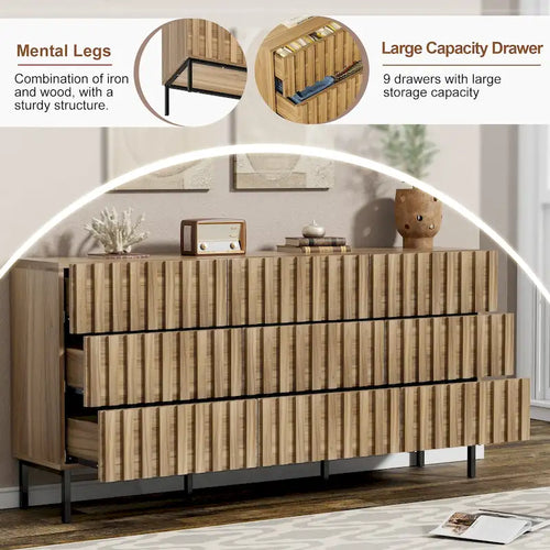 Gabinete Organizador de Dormitorio con Cajones - Cómoda de Almacenamiento de 9 Cajones