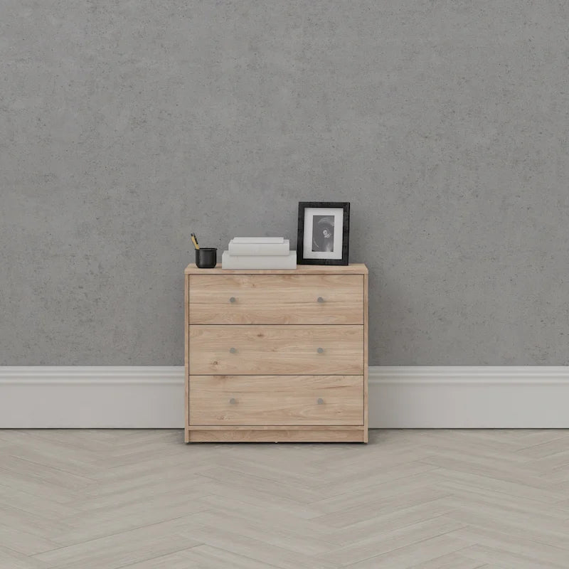 Cómoda de madera manufacturada de 3 cajones