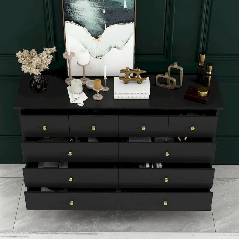 Cómoda de dormitorio doble ancha de 55,1" con cajones de almacenaje