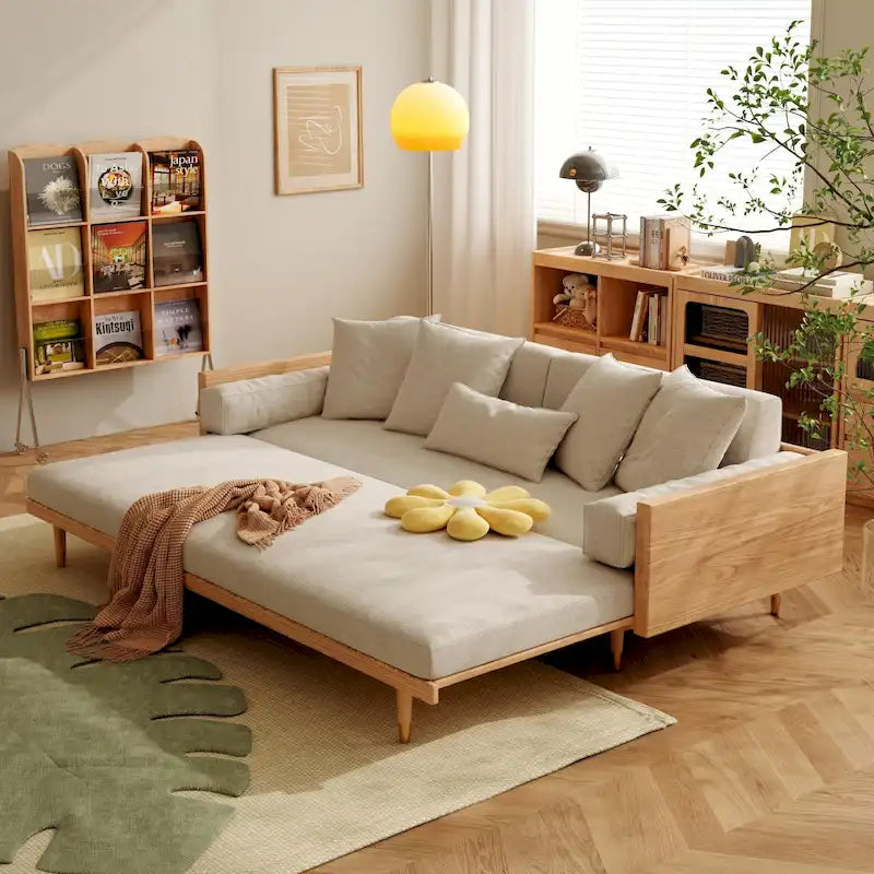 Sofá cama moderno de madera maciza retráctil