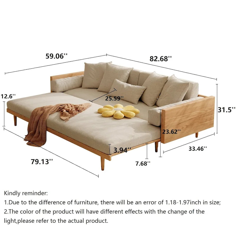 Sofá cama moderno de madera maciza retráctil