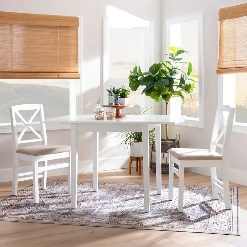 Mesa de comedor de madera maciza cuadrada con alas abatibles