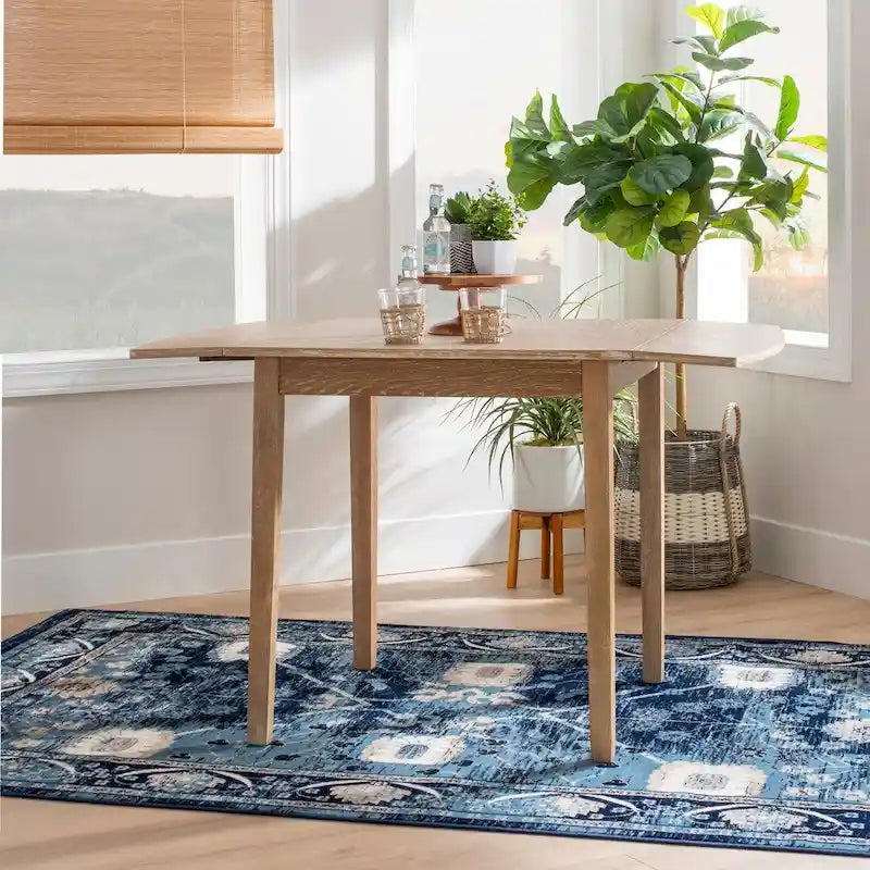 Mesa de comedor de madera maciza cuadrada con alas abatibles
