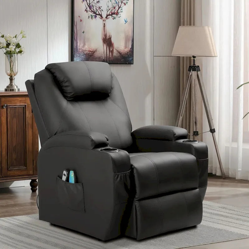 Sillón reclinable elevador eléctrico con masaje de piel sintética