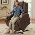 Sillón reclinable elevador eléctrico con masaje de piel sintética