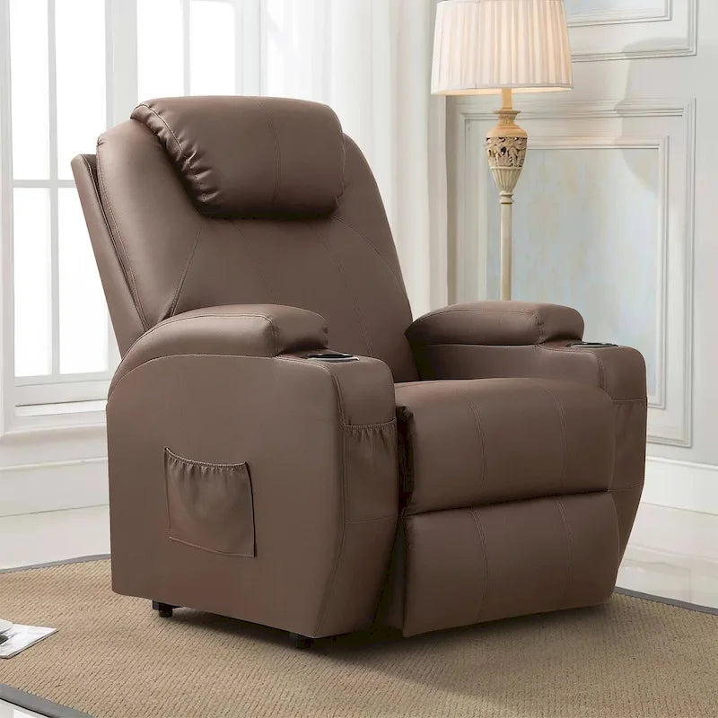 Sillón reclinable elevador eléctrico con masaje de piel sintética
