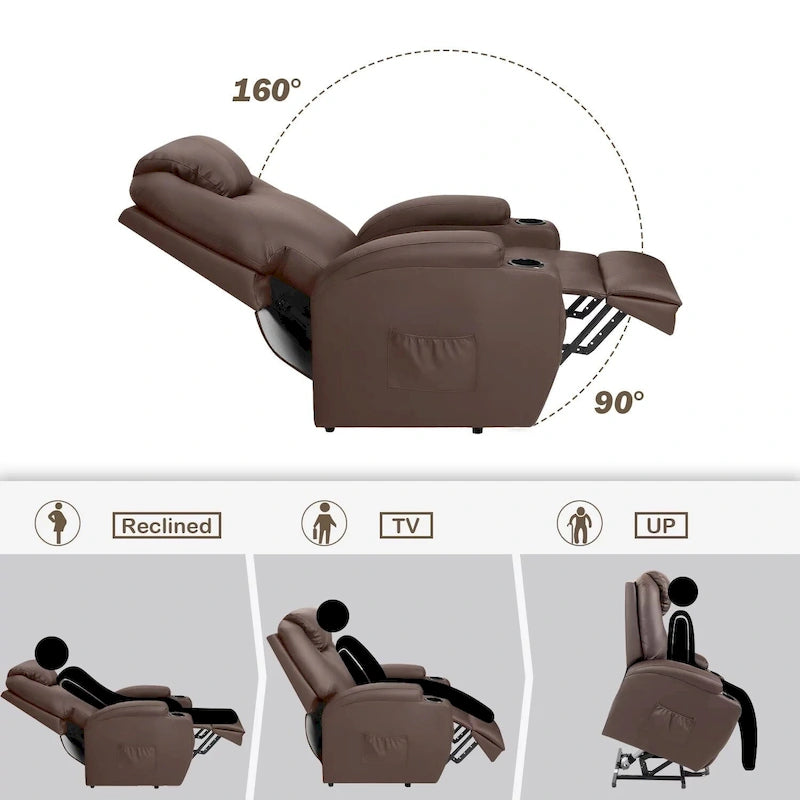 Sillón reclinable elevador eléctrico con masaje de piel sintética