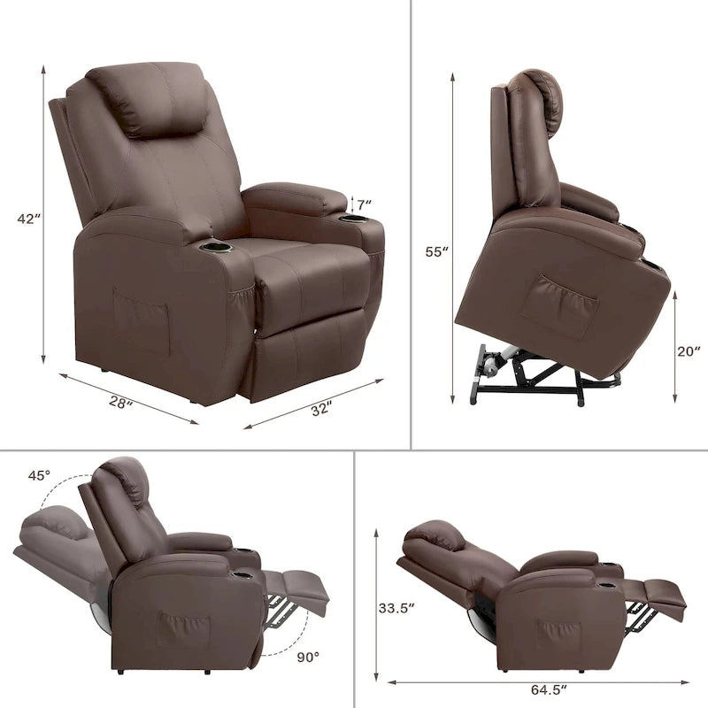 Sillón reclinable elevador eléctrico con masaje de piel sintética