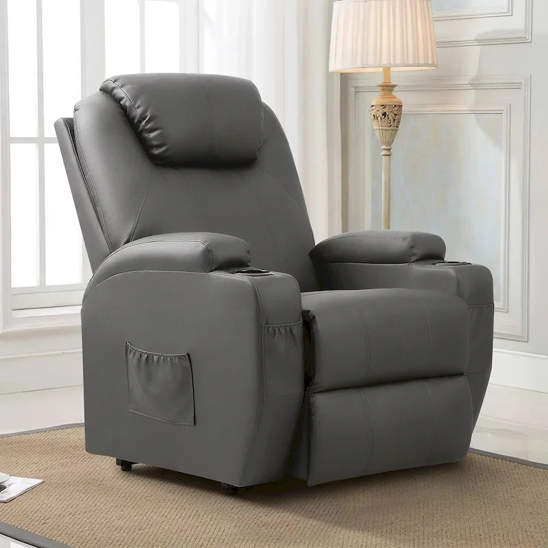 Sillón reclinable elevador eléctrico con masaje de piel sintética