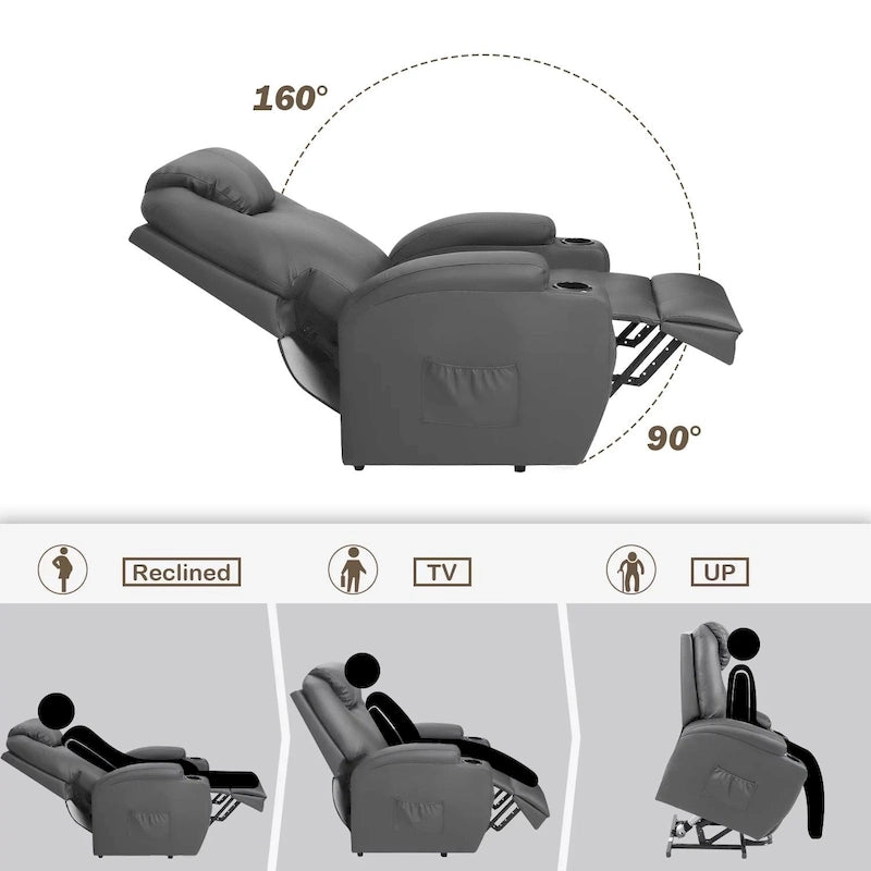 Sillón reclinable elevador eléctrico con masaje de piel sintética