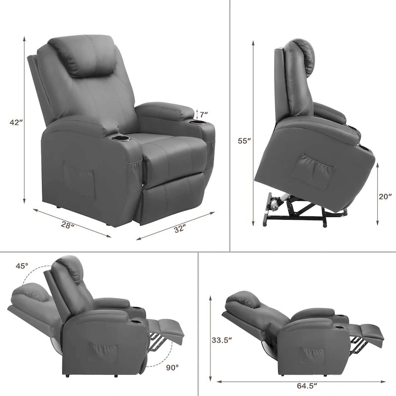 Sillón reclinable elevador eléctrico con masaje de piel sintética