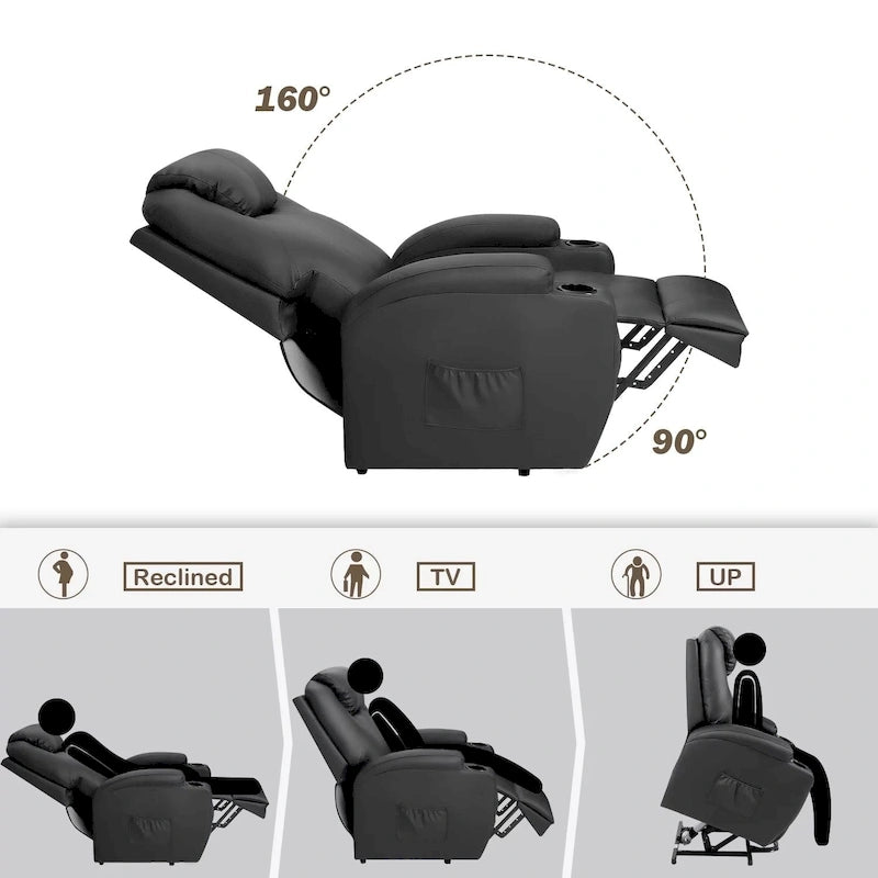 Sillón reclinable elevador eléctrico con masaje de piel sintética