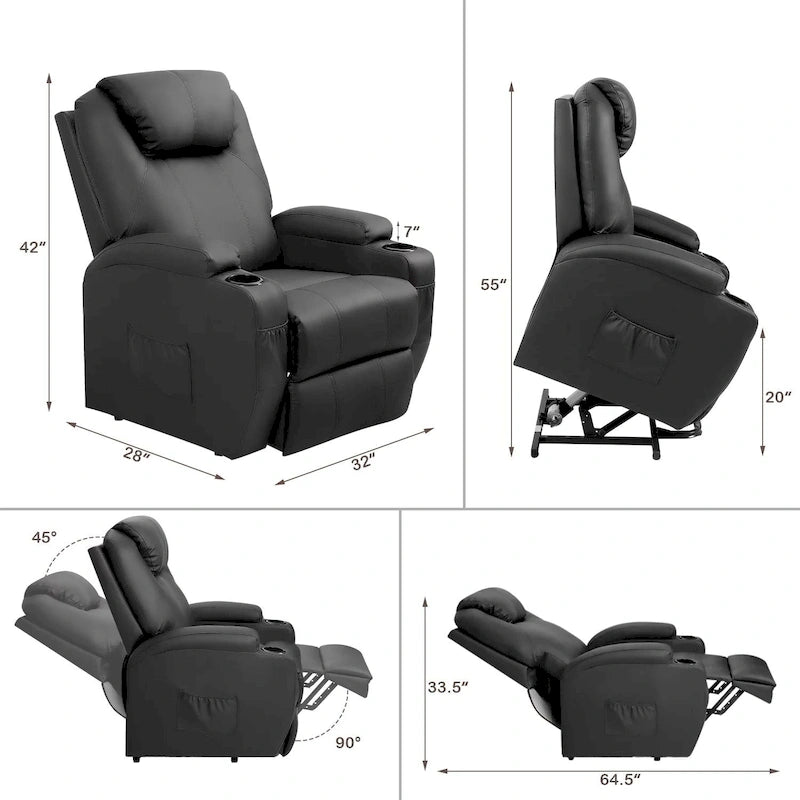 Sillón reclinable elevador eléctrico con masaje de piel sintética
