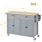Carrito de isla de cocina con superficie de madera maciza y ruedas con freno