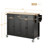 Carrito de isla de cocina con superficie de madera maciza y ruedas con freno