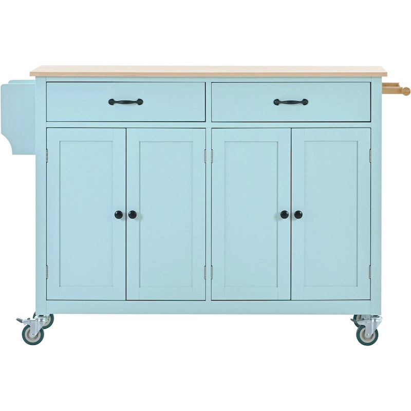 Carrito de isla de cocina con superficie de madera maciza y ruedas con freno