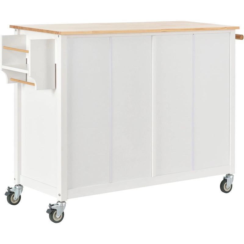 Carrito de isla de cocina con superficie de madera maciza y ruedas con freno