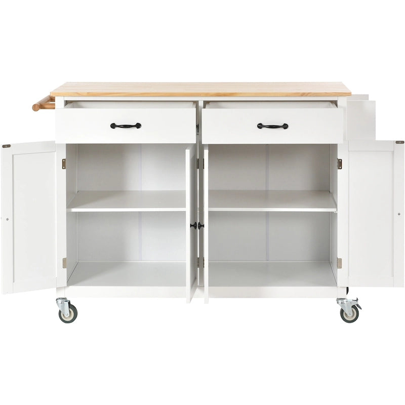 Carrito de isla de cocina con superficie de madera maciza y ruedas con freno
