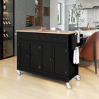 Carrito de isla de cocina con superficie de madera maciza y ruedas con freno