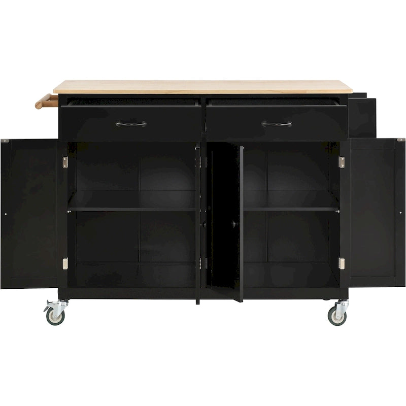 Carrito de isla de cocina con superficie de madera maciza y ruedas con freno