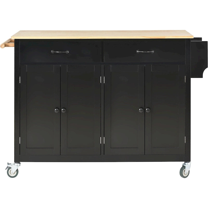 Carrito de isla de cocina con superficie de madera maciza y ruedas con freno