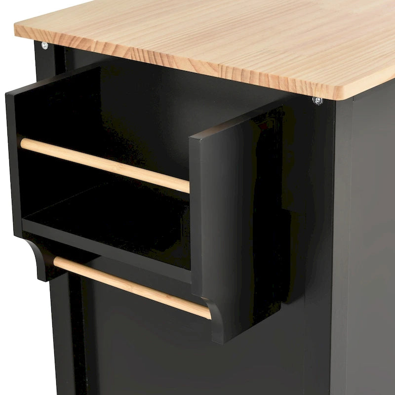 Carrito de isla de cocina con superficie de madera maciza y ruedas con freno